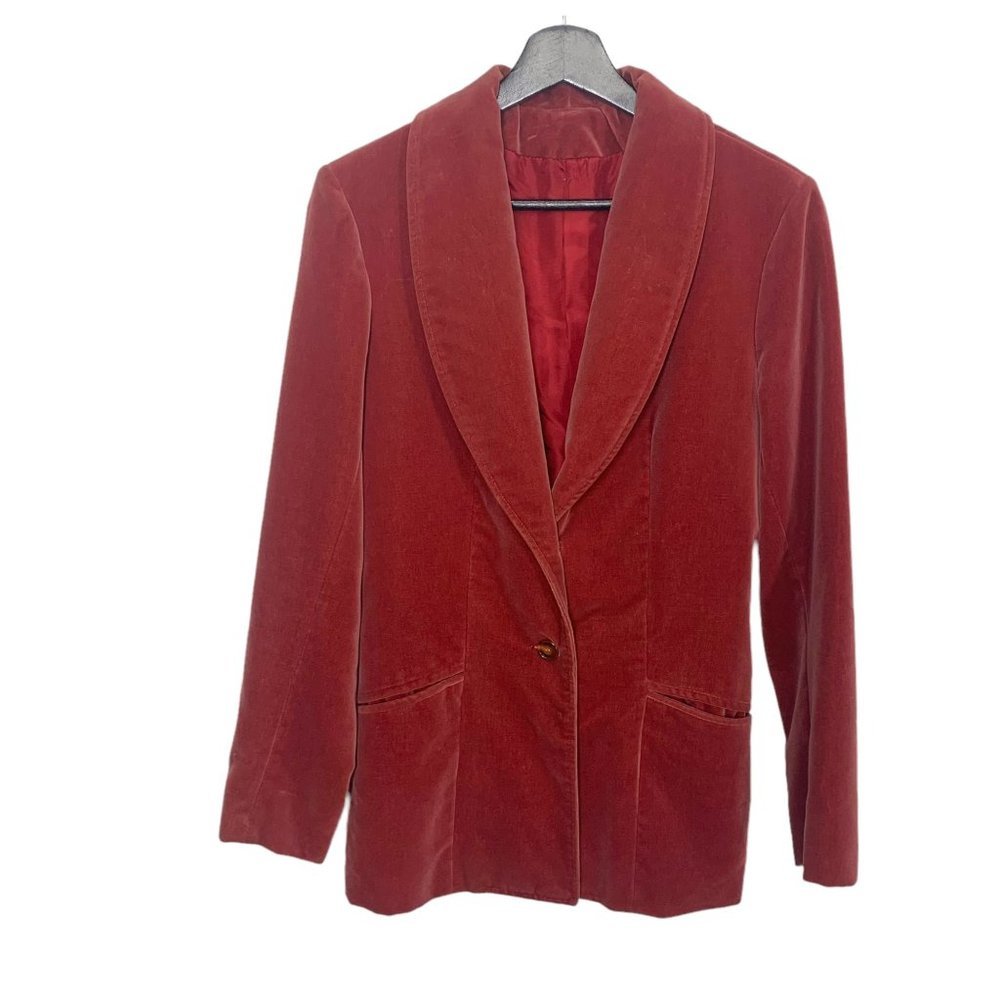 Vintage 70s Young Mens Cranberry Red Velvet Jacket Sport Suit Jacket Size 18
